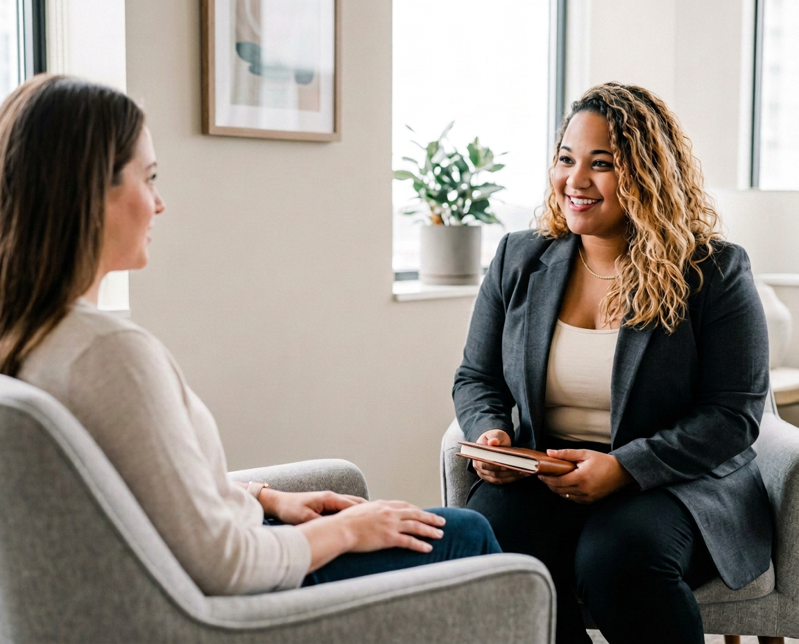 Hali E. Russell in conversation with a client during a one-on-one coaching session